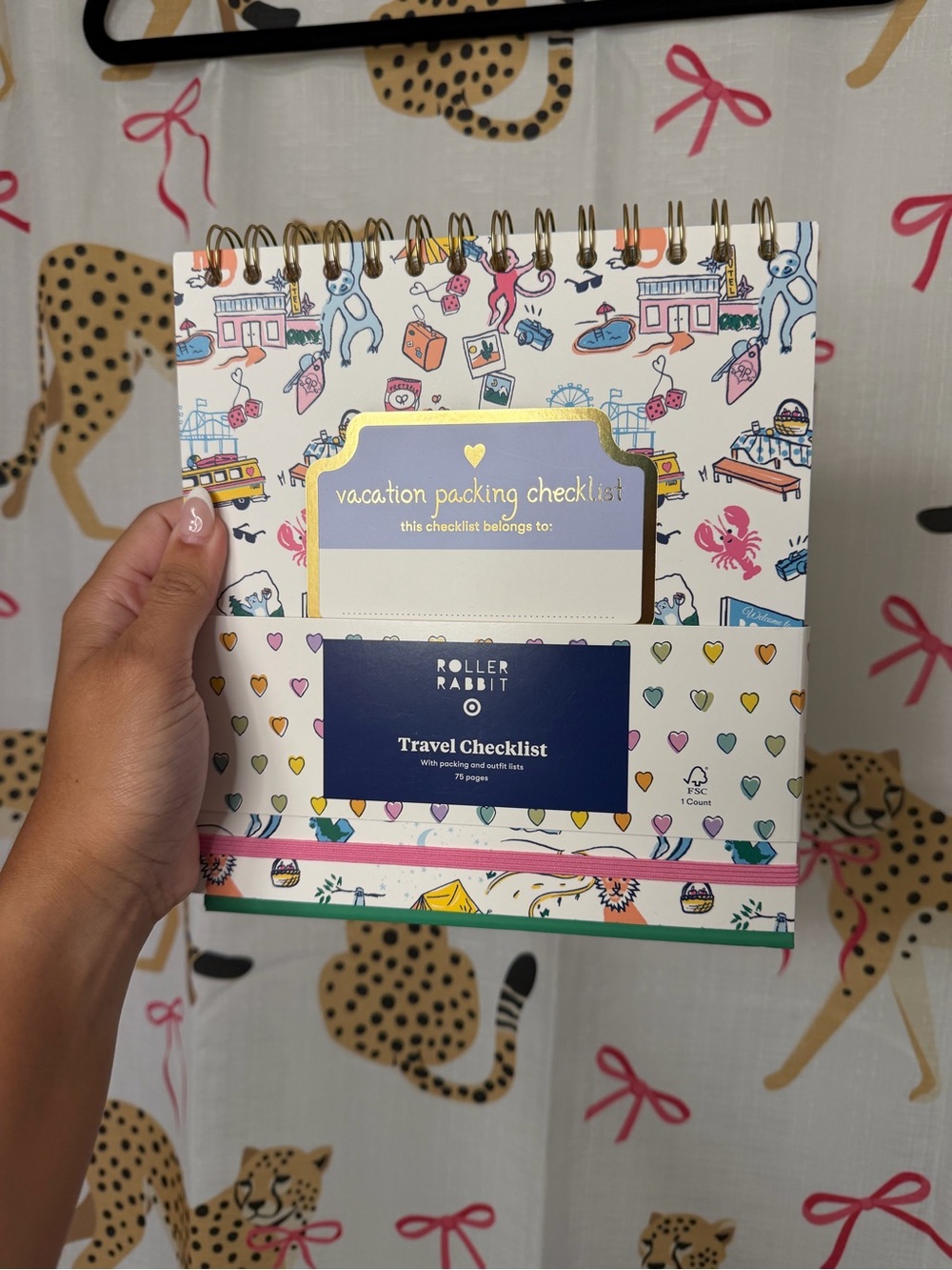 Roller Rabbit Travel Checklist Notebook - White, Blue, Pink, Yellow, Green